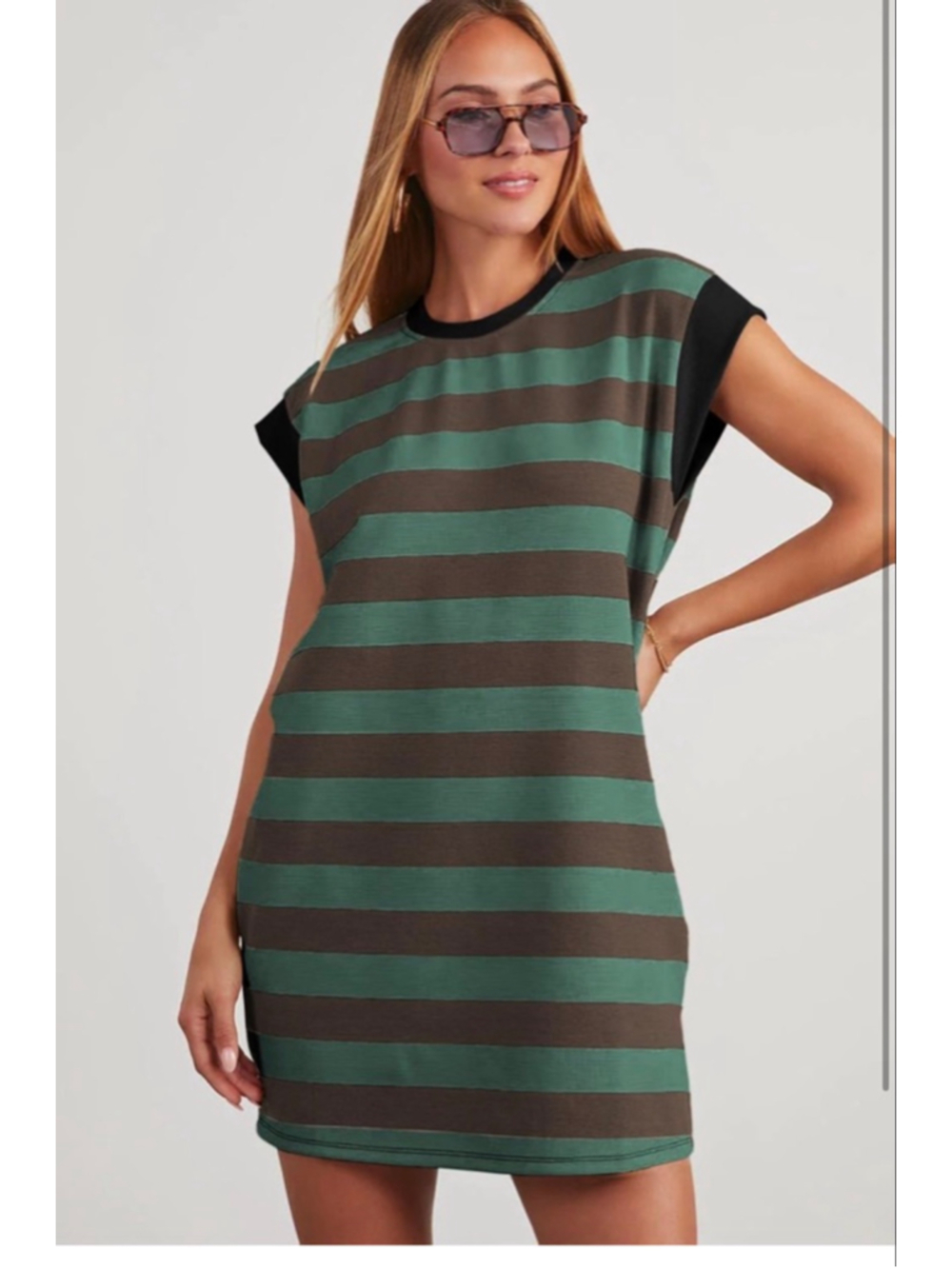NEW Striped Ribbed Dress Crewneck Cap Sleeve Color Block Pockets S - Picture 8 of 8